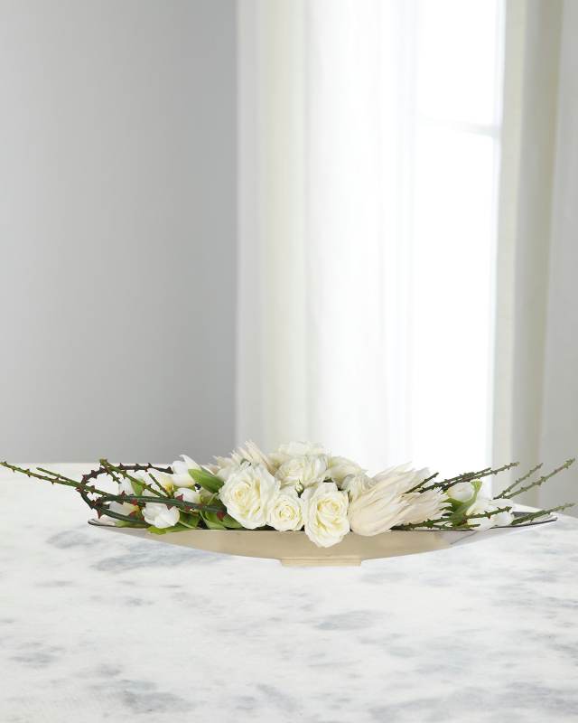 Rose Protea 47" Faux Floral Arrangement in a Metal Boat